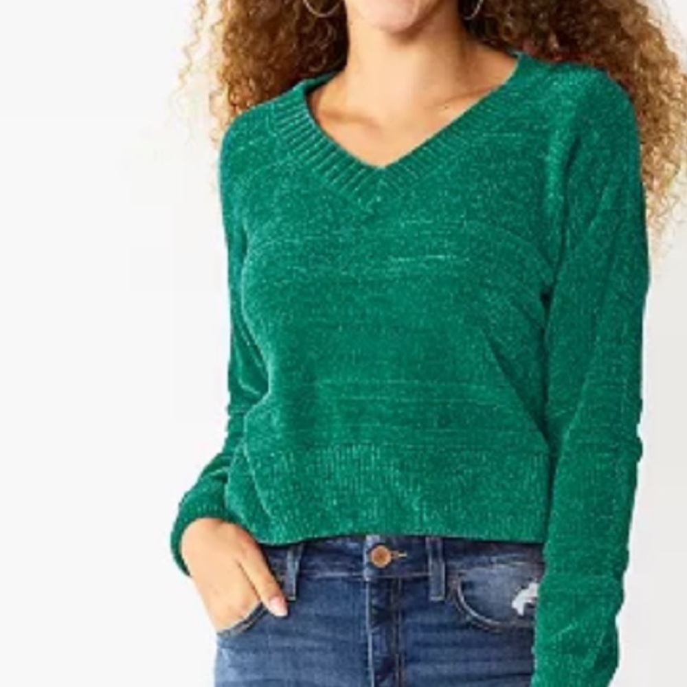 nwt so • cropped chenille pullover sweater green